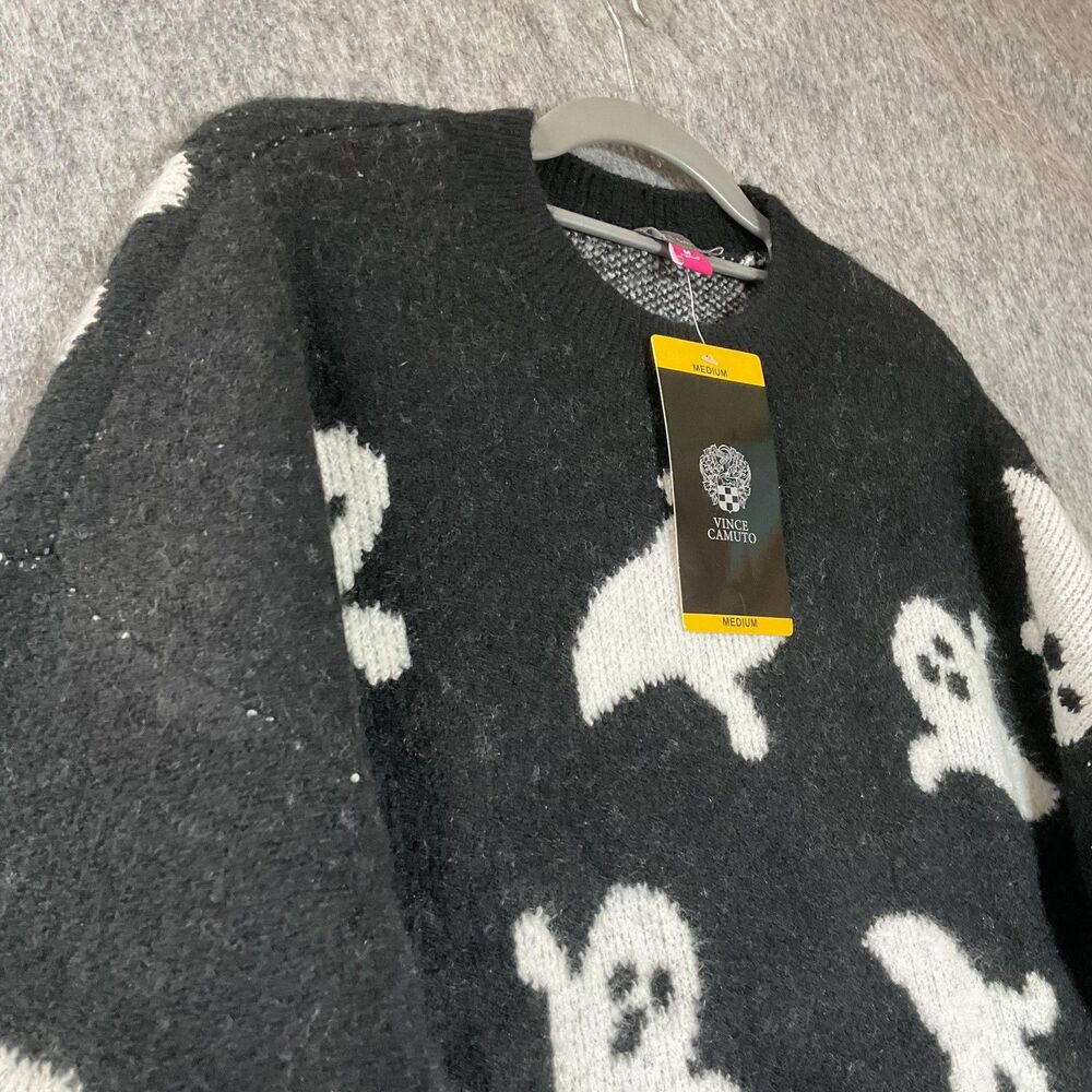 Vince Camuto Sweater Womens Medium Black Ghost Halloween Knit Pullover New - Picture 4 of 11